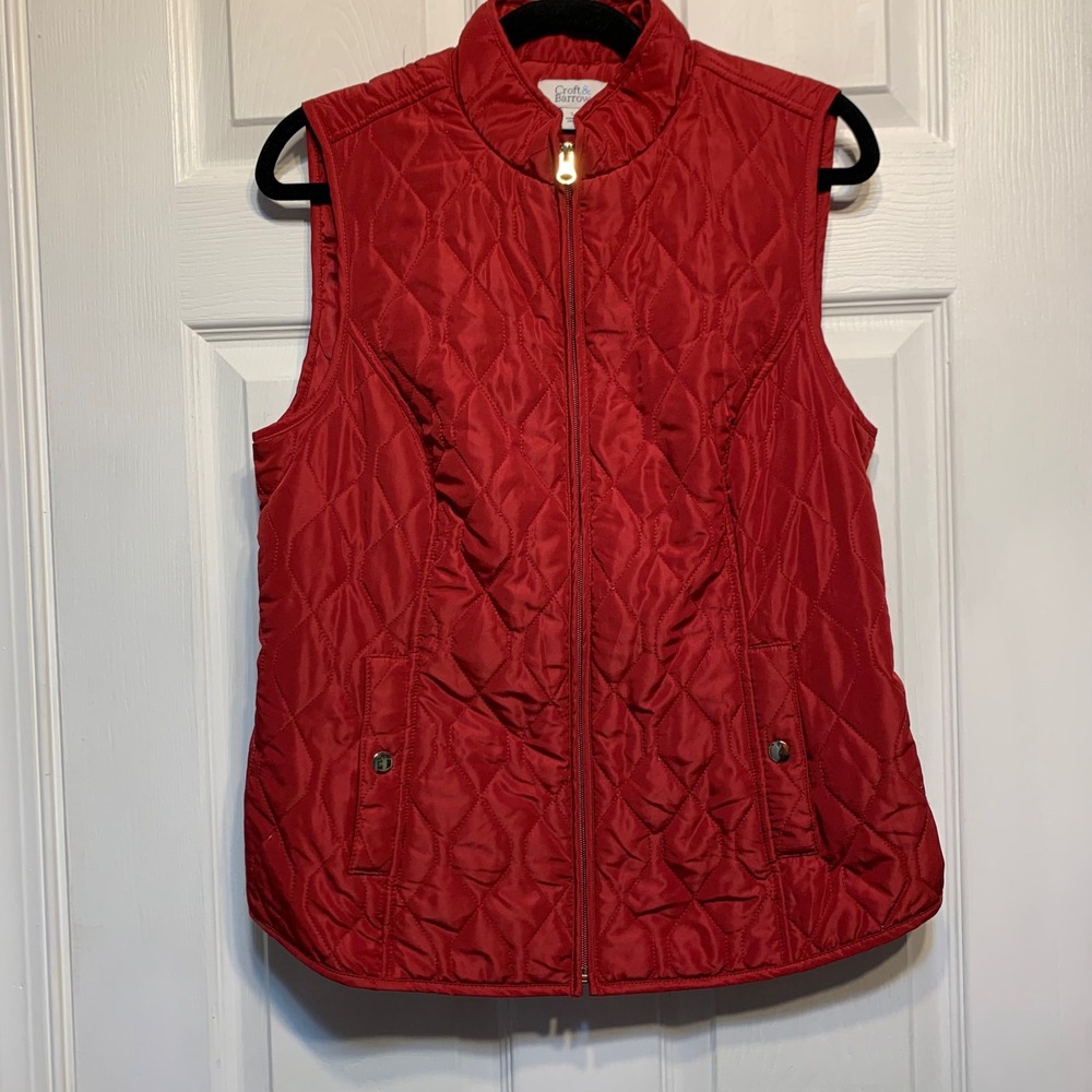 Croft & Barrow Quilted Puffer Vest Small Red Zip Front Cinch Waist Gorpcore
